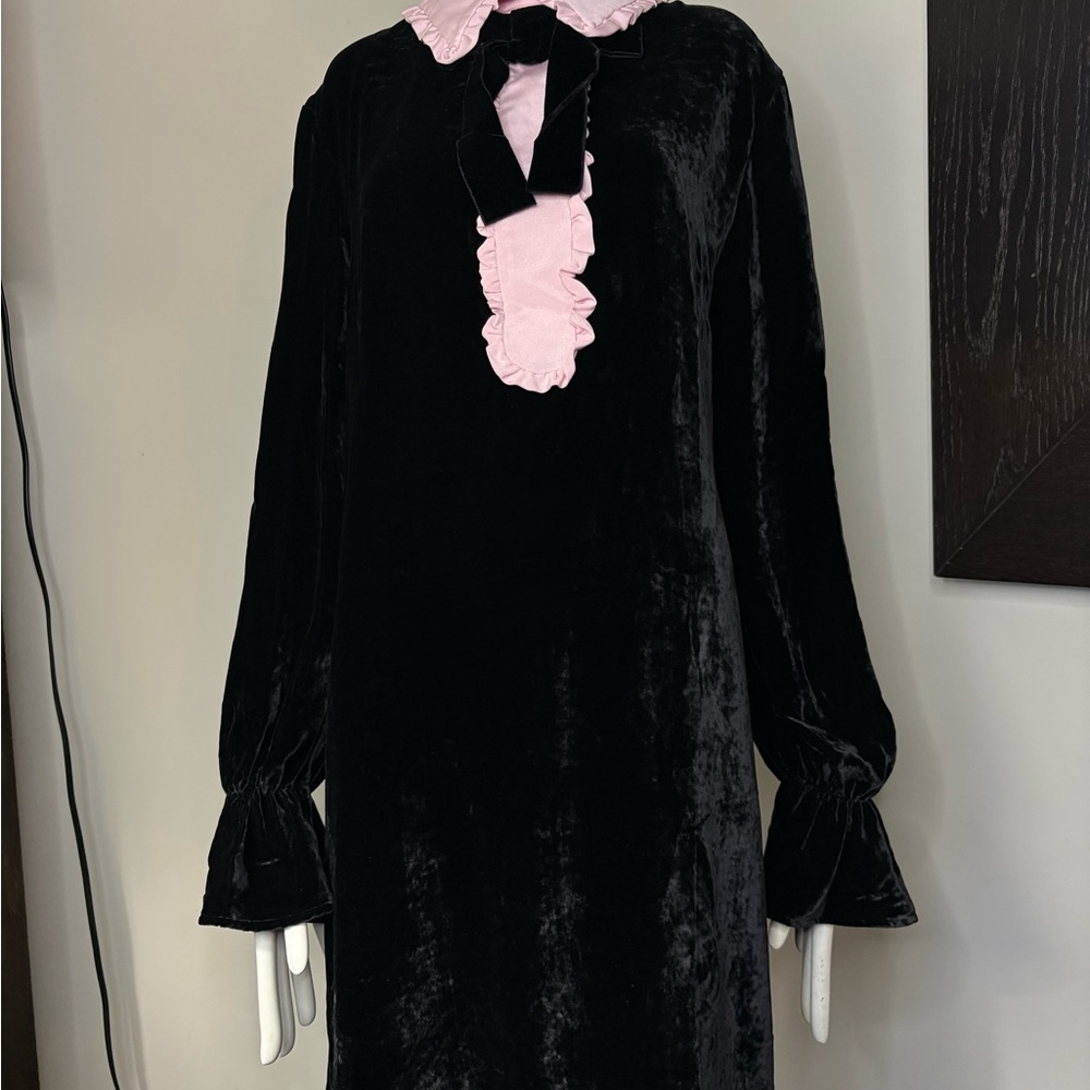 VIVETTA Black Dress with Pink Ruffle Detail